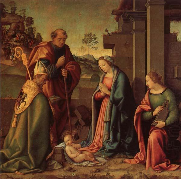 Adoration of the Christ Child with St.Barbara and St.Martin, Raffaello Botticini